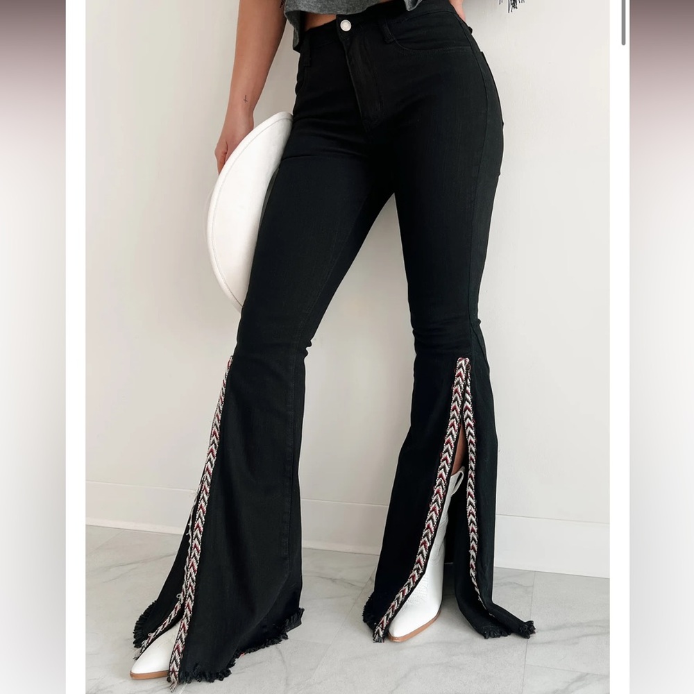 Quenlin Side Split Saints & Hearts Flare Jeans
